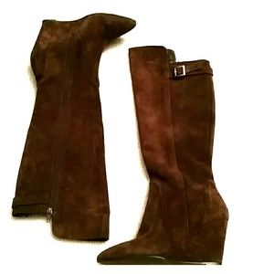 NWOT Charles David Suede Wedge Boots Size 38 7-7.5